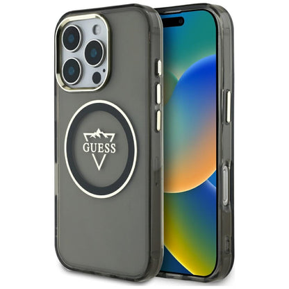 MagSafe Hülle für Apple iPhone 16 Pro Max, Guess, IML Metal Mountain Logo, Schwarz