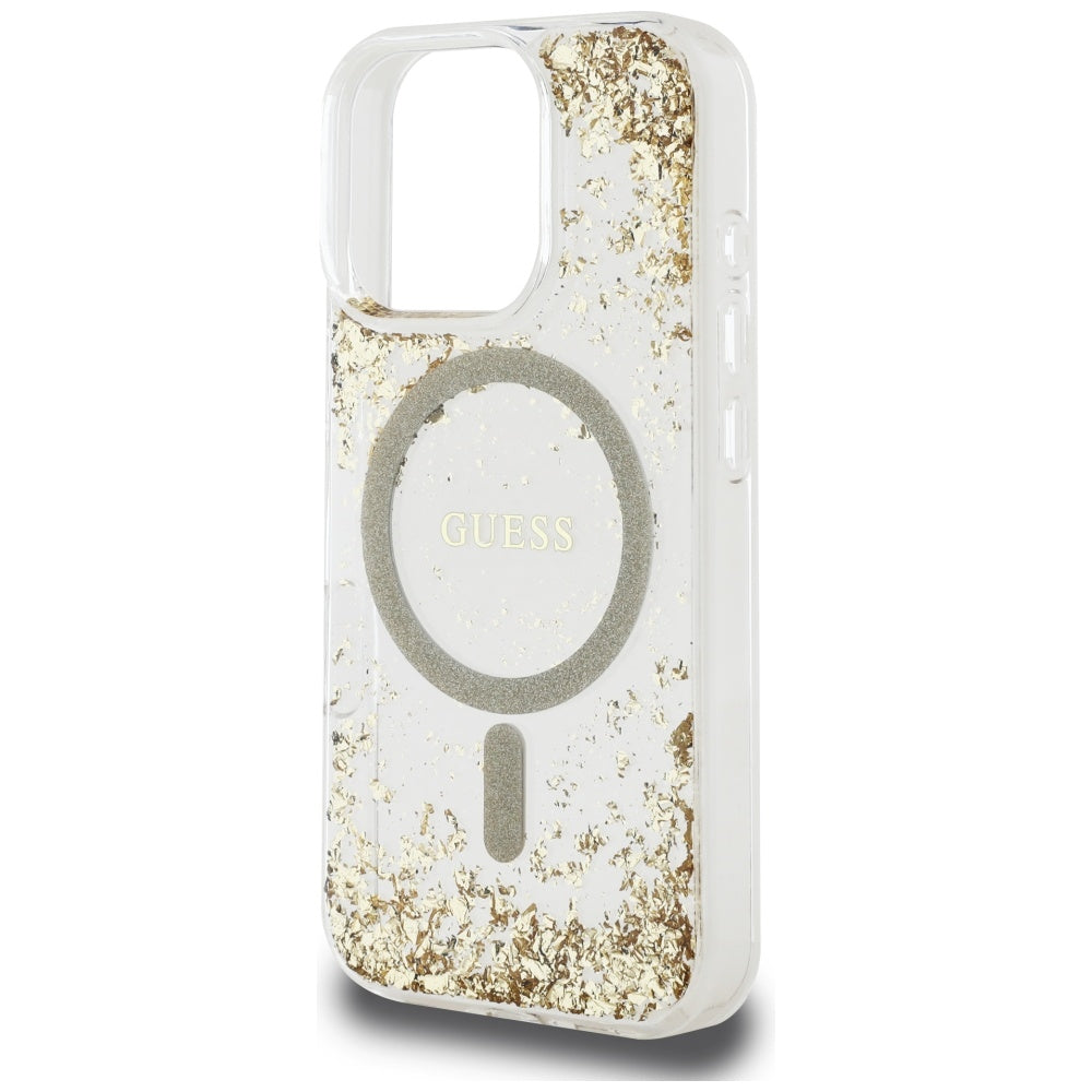 MagSafe Hülle für Apple iPhone 16 Pro Max, Guess, Resin Bottom Glitter, Gold