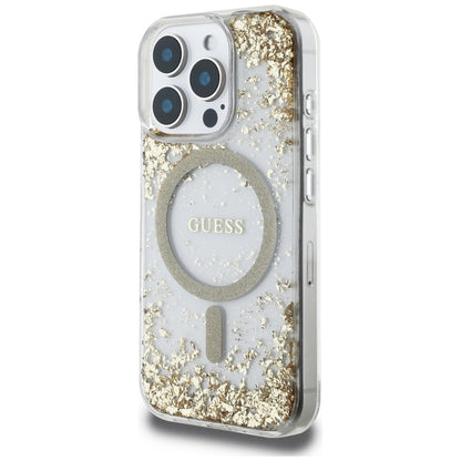 MagSafe Hülle für Apple iPhone 16 Pro Max, Guess, Resin Bottom Glitter, Gold