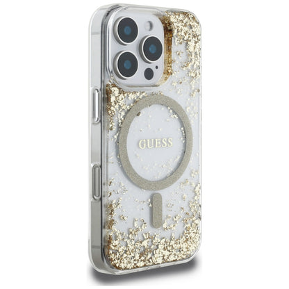 MagSafe Hülle für Apple iPhone 16 Pro Max, Guess, Resin Bottom Glitter, Gold