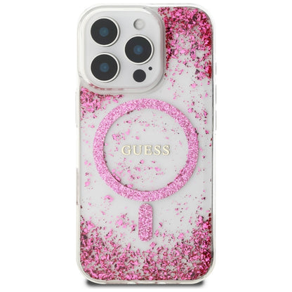 MagSafe Hülle für Apple iPhone 16 Pro Max, Guess, Resin Bottom Glitter, Rosa