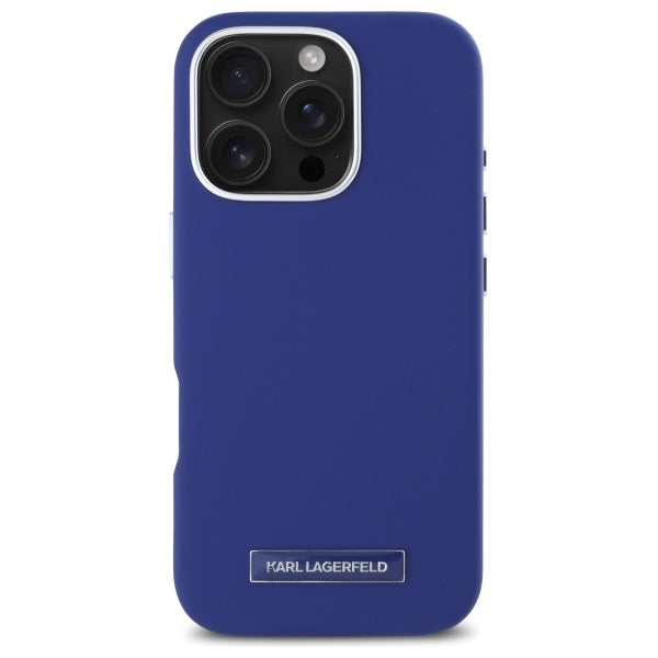 MagSafe Hülle für Apple iPhone 16 Pro Max, Karl Lagerfeld, FW Metal Plate, Blau