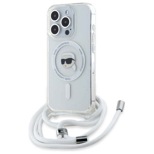 MagSafe Hülle für Apple iPhone 16 Pro Max, Karl Lagerfeld, IML Crossbody Karl's Head, Transparent