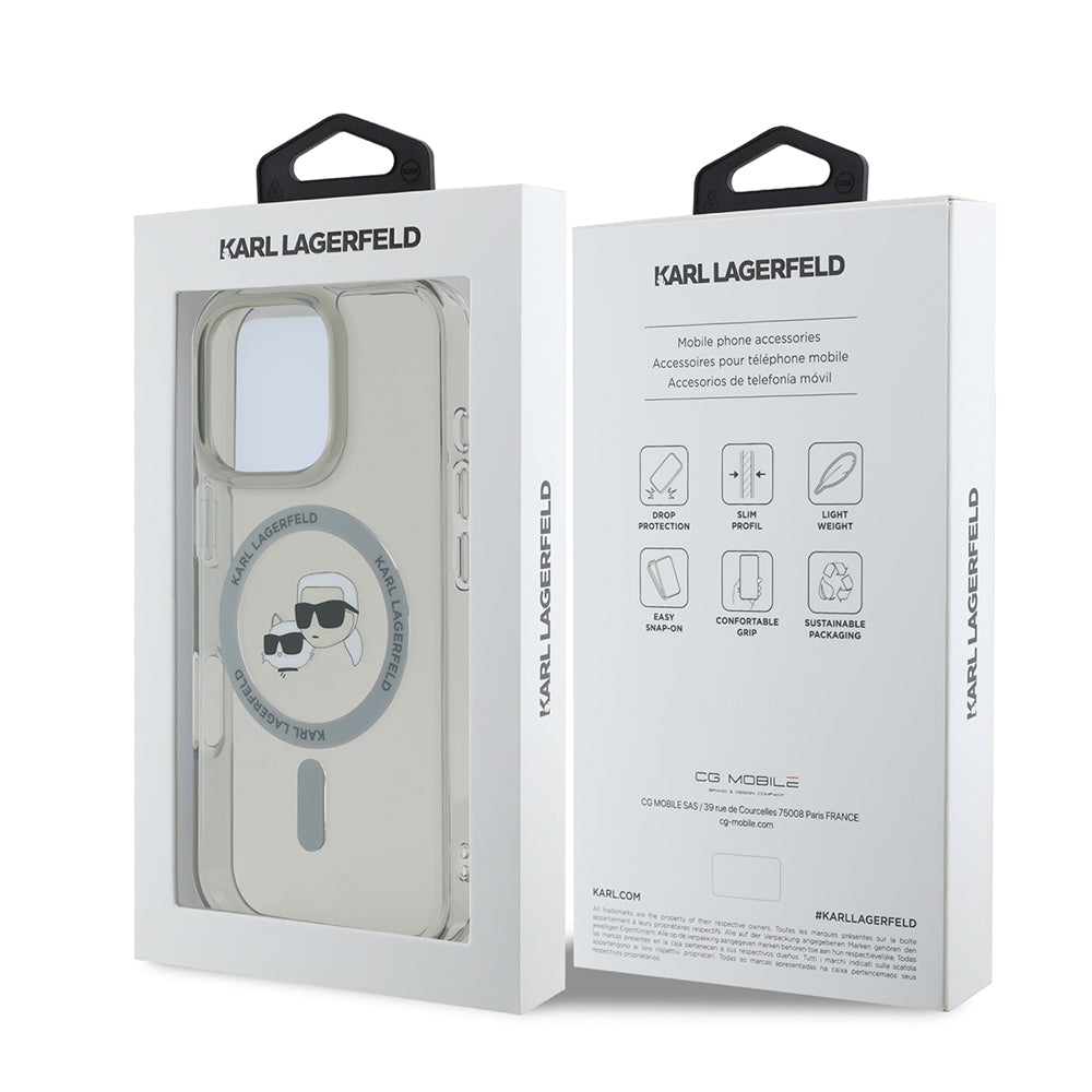 MagSafe Hülle für Apple iPhone 16 Pro Max, Karl Lagerfeld, IML Metal Karl & Choupette's Heads, Schwarz