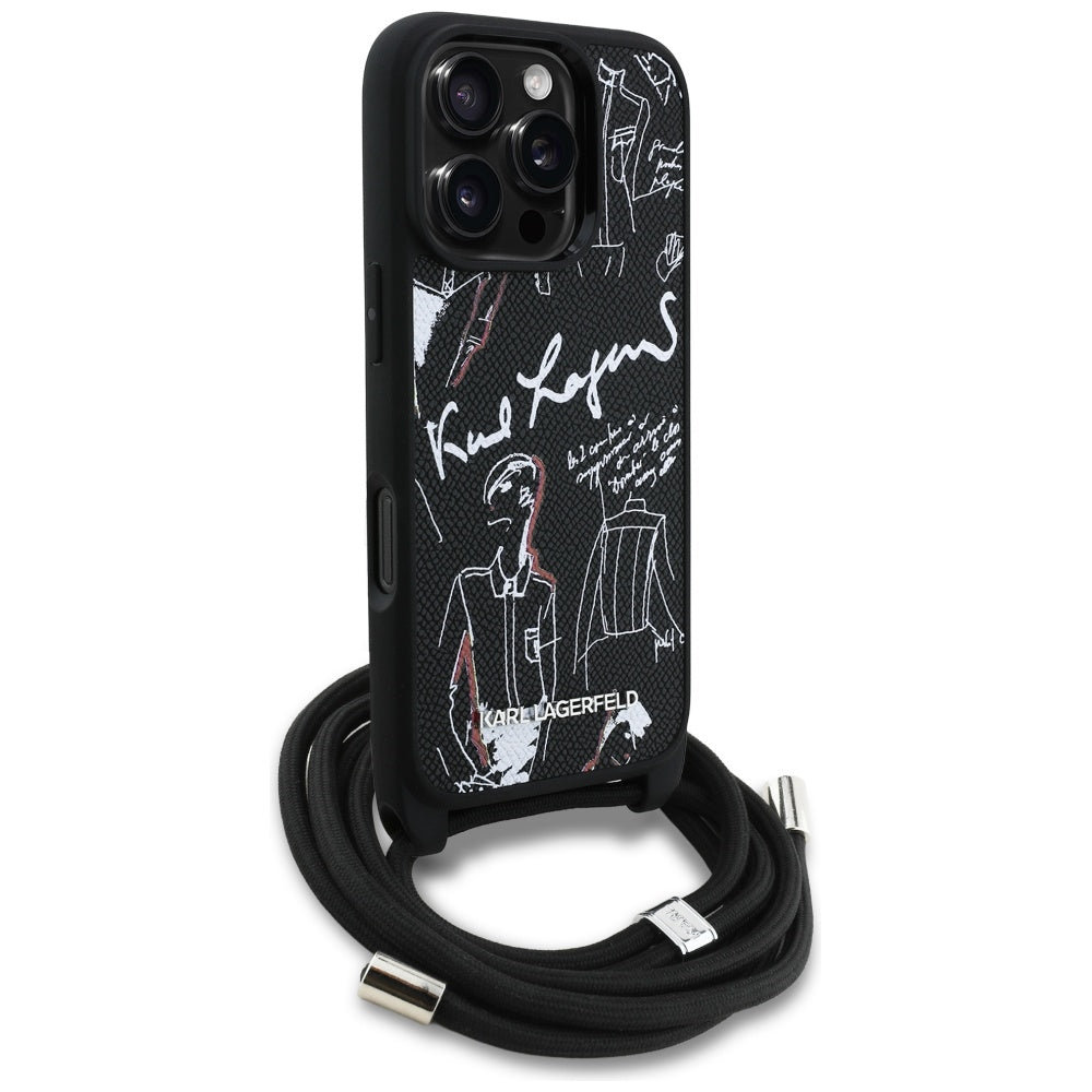 MagSafe Hülle für Apple iPhone 16 Pro Max, Karl Lagerfeld, Saffiano Crossbody, Schwarz