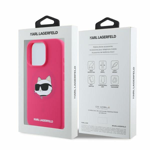MagSafe Hülle für Apple iPhone 16 Pro Max, Karl Lagerfeld, Silikon Choupette's Head, Fuchsia