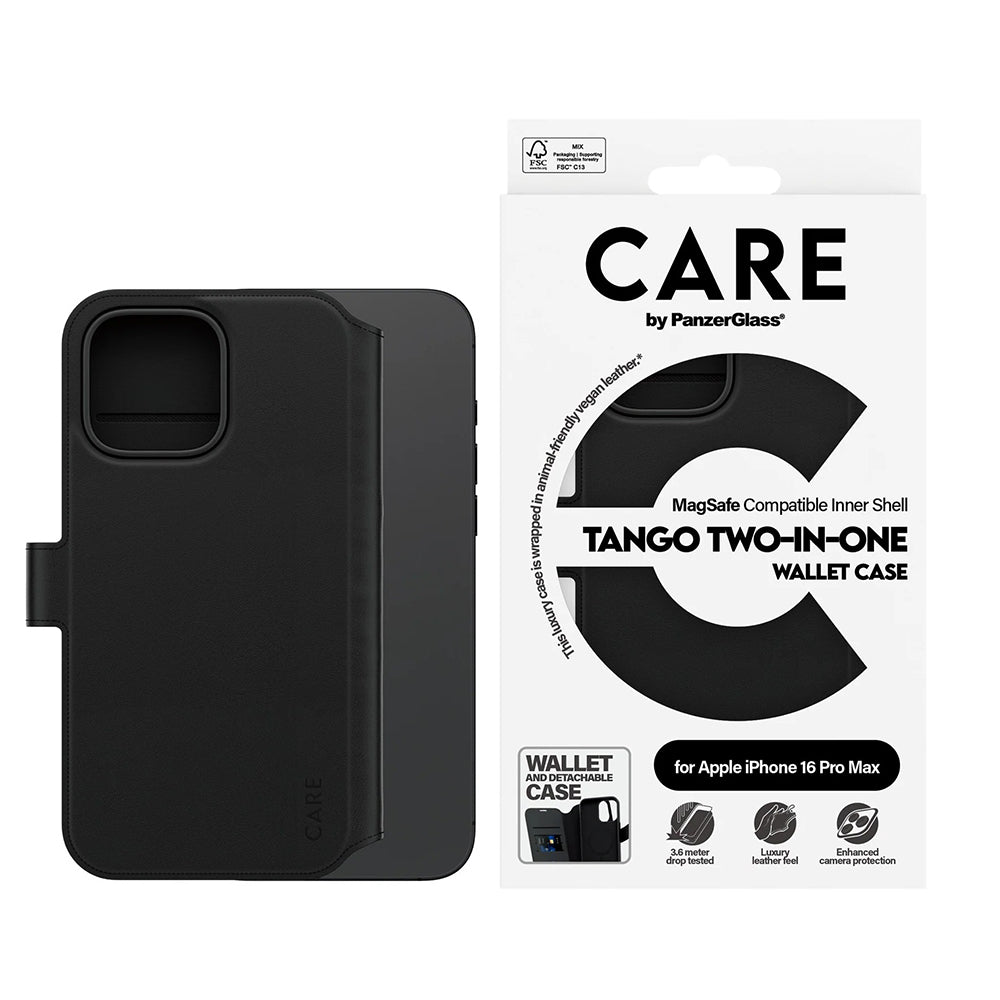 MagSafe Hülle für Apple iPhone 16 Pro Max, PanzerGlass, Care Feature Tango Two-in-One, Schwarz