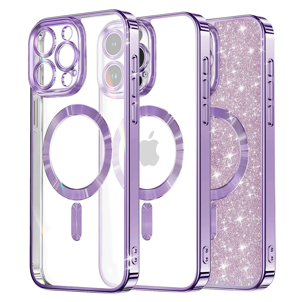 MagSafe-Hülle für Apple iPhone 16 Pro Max, Techsuit, Luxury Glitter, Hellviolett