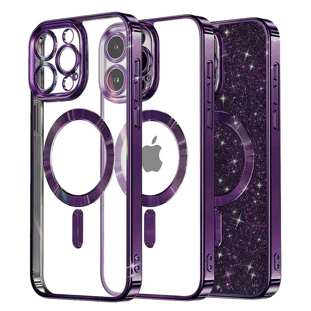 MagSafe-Hülle für Apple iPhone 16 Pro Max, Techsuit, Luxury Glitter, Dunkellila
