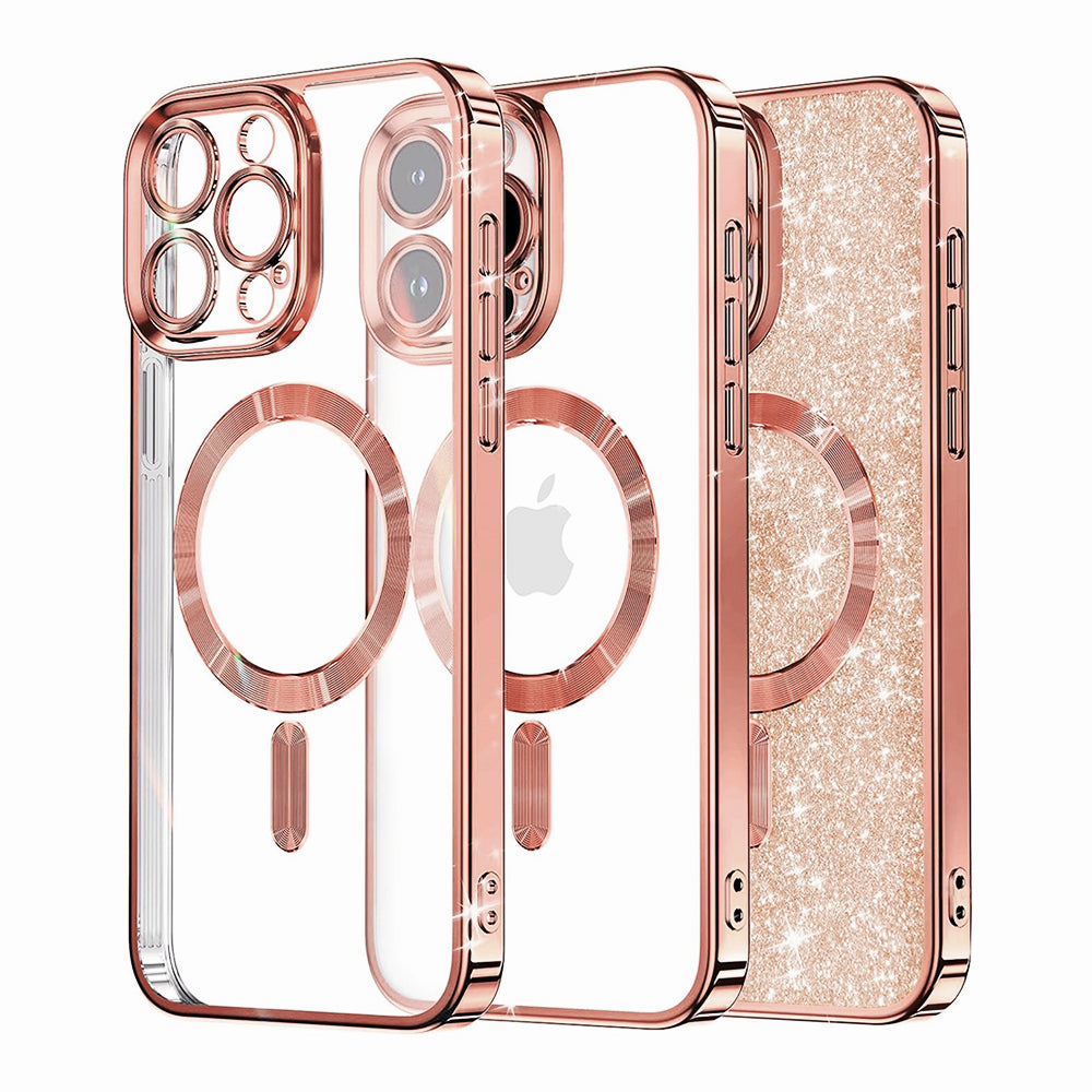 MagSafe-Hülle für Apple iPhone 16 Pro Max, Techsuit, Luxury Glitter, Roségold