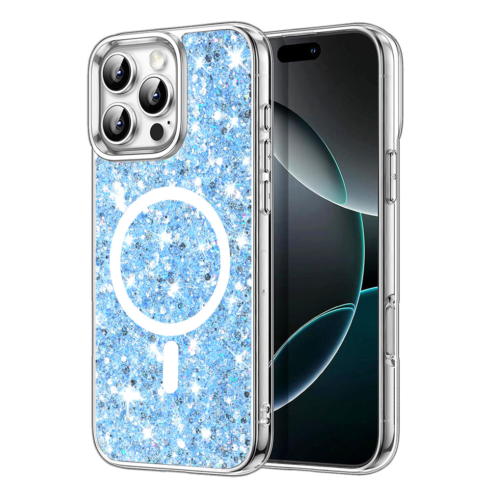 MagSafe-Hülle für Apple iPhone 16 Pro Max, Techsuit, Glitzernd, Blau