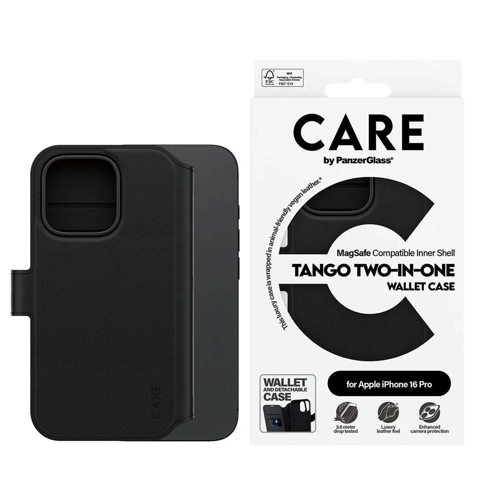 MagSafe Hülle für Apple iPhone 16 Pro, PanzerGlass, Care Feature Tango Two-in-One, Schwarz