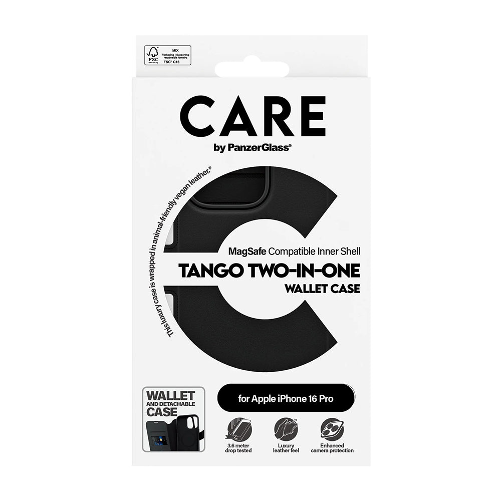 MagSafe Hülle für Apple iPhone 16 Pro, PanzerGlass, Care Feature Tango Two-in-One, Schwarz