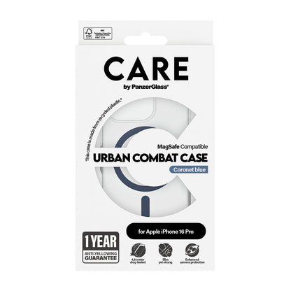 MagSafe Hülle für Apple iPhone 16 Pro, PanzerGlass, Care Urban Combat, Transparent Blau