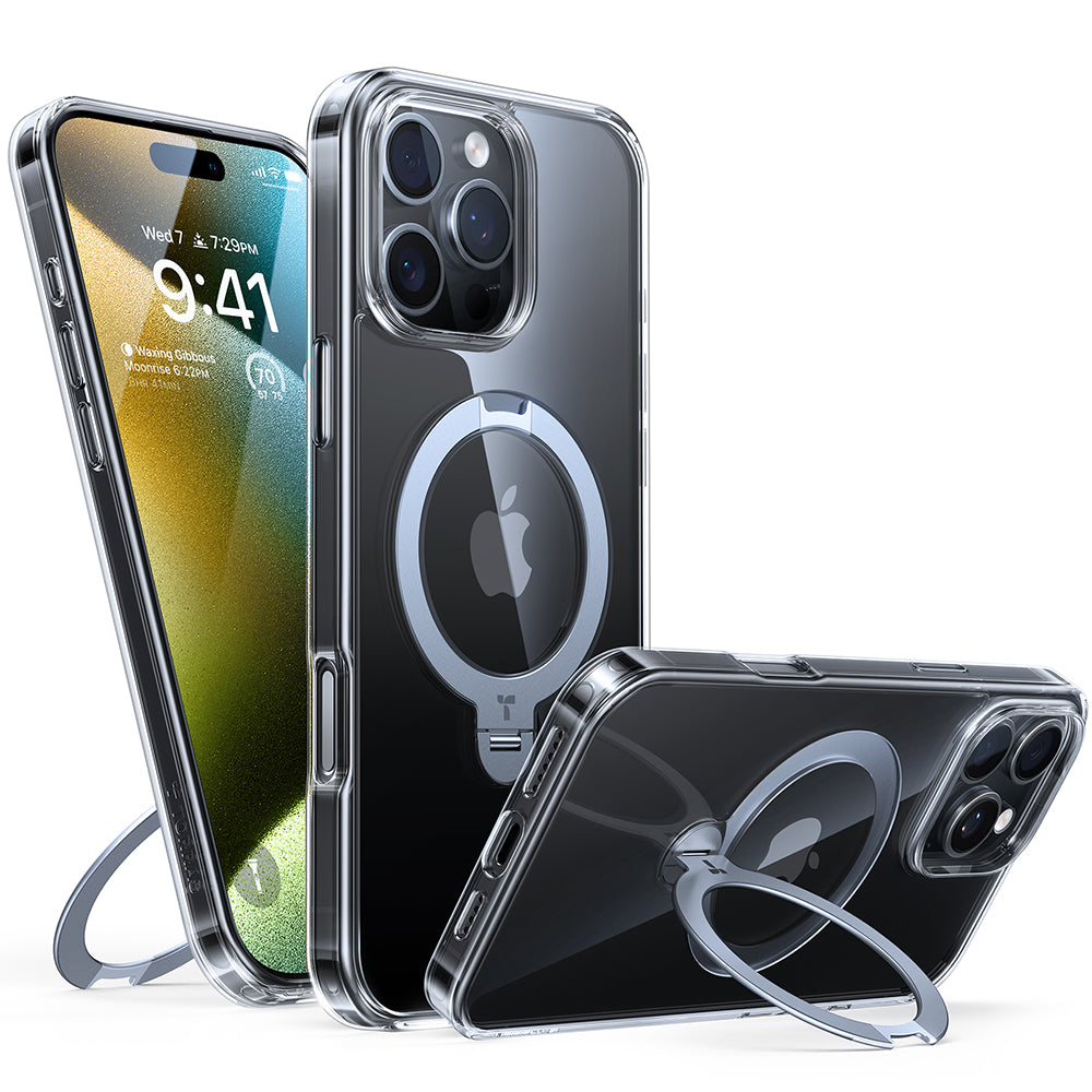 MagSafe Hülle für Apple iPhone 16 Pro, Torras, Ostand Spin, Transparent