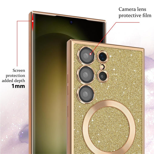 MagSafe-Hülle für Apple iPhone 16, Techsuit, Luxury Glitter, Hellviolett