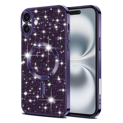 MagSafe-Hülle für Apple iPhone 16, Techsuit, Luxury Glitter, Dunkellila