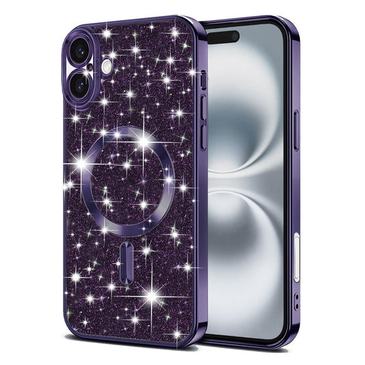 MagSafe-Hülle für Apple iPhone 16, Techsuit, Luxury Glitter, Dunkellila