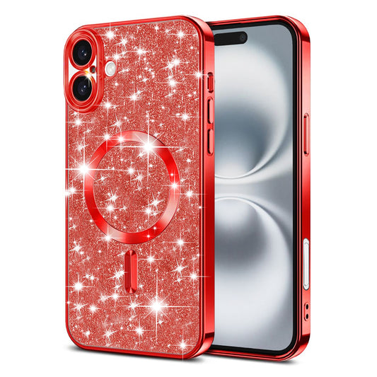 MagSafe-Hülle für Apple iPhone 16, Techsuit, Luxury Glitter, Rot