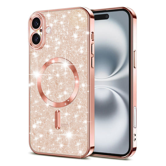 MagSafe-Hülle für Apple iPhone 16, Techsuit, Luxury Glitter, Roségold
