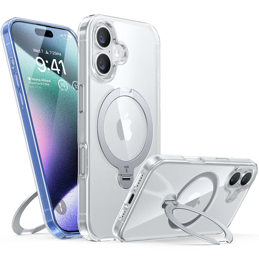 MagSafe Hülle für Apple iPhone 16, Torras, Ostand Spin, Transparent