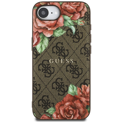 MagSafe Hülle für Apple iPhone 16e, Guess, 4G Flowers Print, Braun
