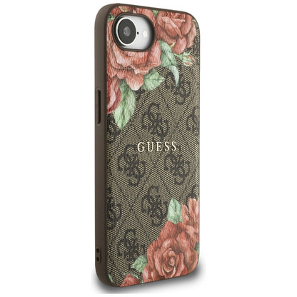 MagSafe Hülle für Apple iPhone 16e, Guess, 4G Flowers Print, Braun