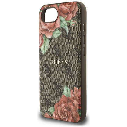 MagSafe Hülle für Apple iPhone 16e, Guess, 4G Flowers Print, Braun