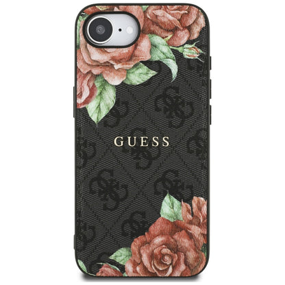 MagSafe Hülle für Apple iPhone 16e, Guess, 4G Flowers Print, Schwarz