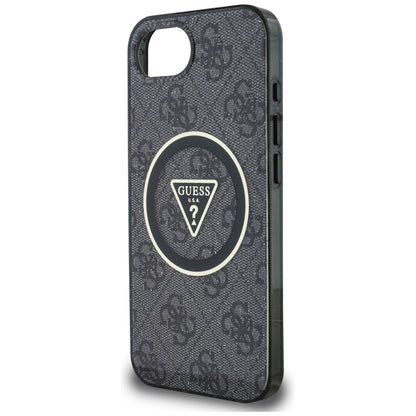 MagSafe Case for Apple iPhone 16e, Guess, IML Glitter 4G Circle Triangle, Black