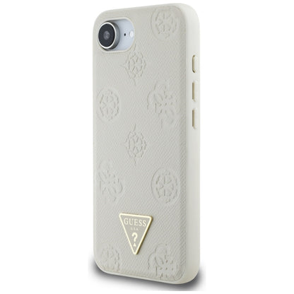MagSafe Case for Apple iPhone 16e, Guess, Peony Grained Hot Stamp Triangle, Beige