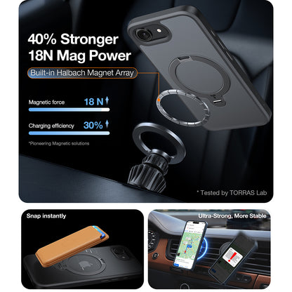 MagSafe Hülle für Apple iPhone 17e / 16e, Torras, Ostand Spin, Schwarz