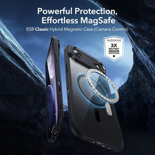 MagSafe Hülle für Apple iPhone 17 Air, ESR, Classic Hybrid mit Displayschutz, Schwarz Transparent