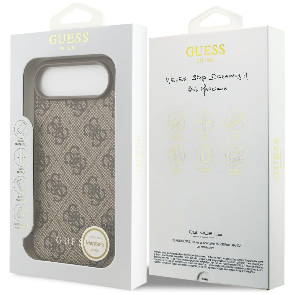MagSafe Hülle für Apple iPhone 17 Air, Guess, 4G Charm Cradle, Braun
