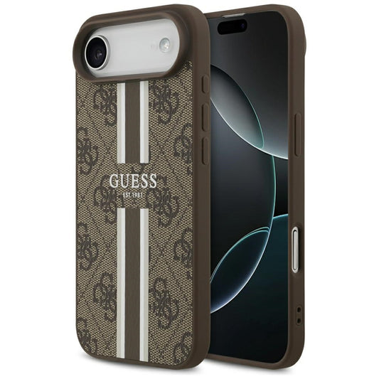 MagSafe Hülle für Apple iPhone 17 Air, Guess, 4G Printed Stripes, Braun