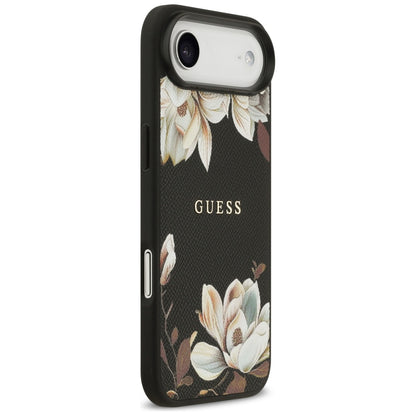 MagSafe Hülle für Apple iPhone 17 Air, Guess, Grained Flowers, Schwarz