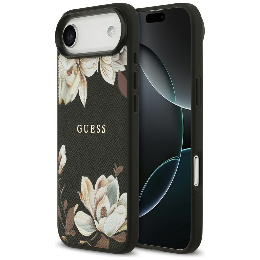 MagSafe Hülle für Apple iPhone 17 Air, Guess, Grained Flowers, Schwarz