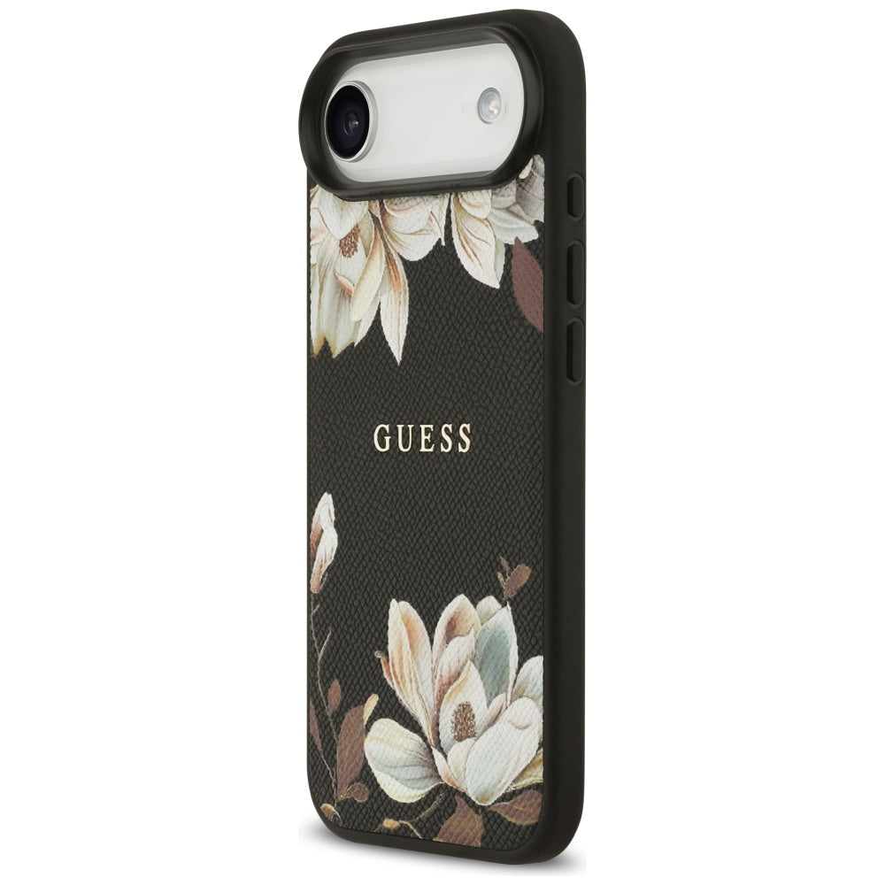 MagSafe Hülle für Apple iPhone 17 Air, Guess, Grained Flowers, Schwarz