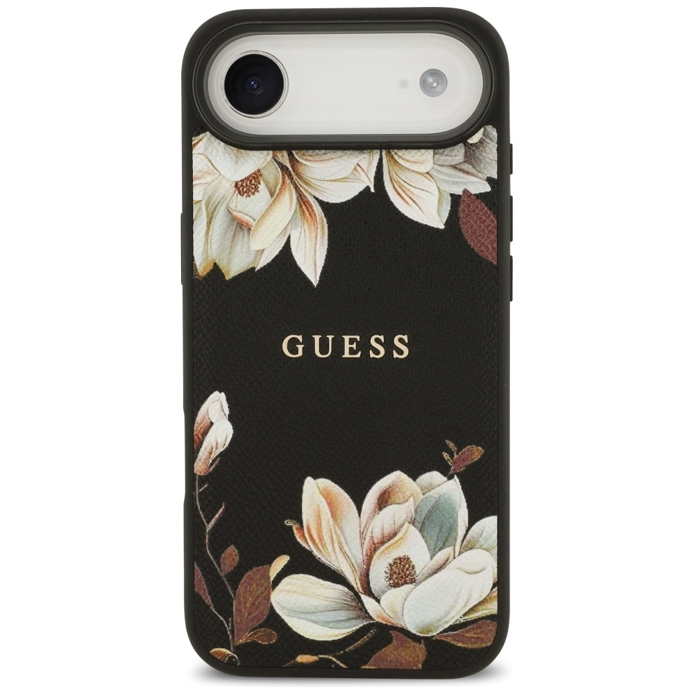 MagSafe Hülle für Apple iPhone 17 Air, Guess, Grained Flowers, Schwarz