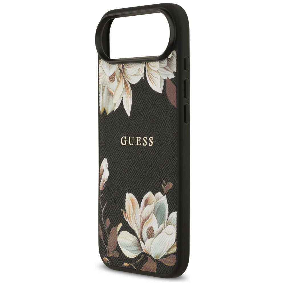 MagSafe Hülle für Apple iPhone 17 Air, Guess, Grained Flowers, Schwarz
