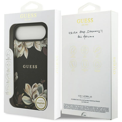 MagSafe Hülle für Apple iPhone 17 Air, Guess, Grained Flowers, Schwarz