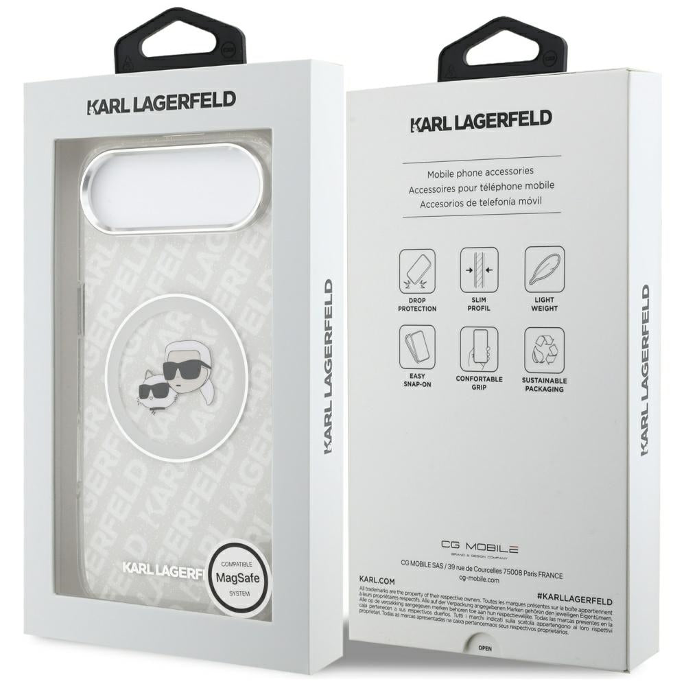 MagSafe Hülle für Apple iPhone 17 Air, Karl Lagerfeld, IML Glitter Karl & Choupette's Heads, Grau