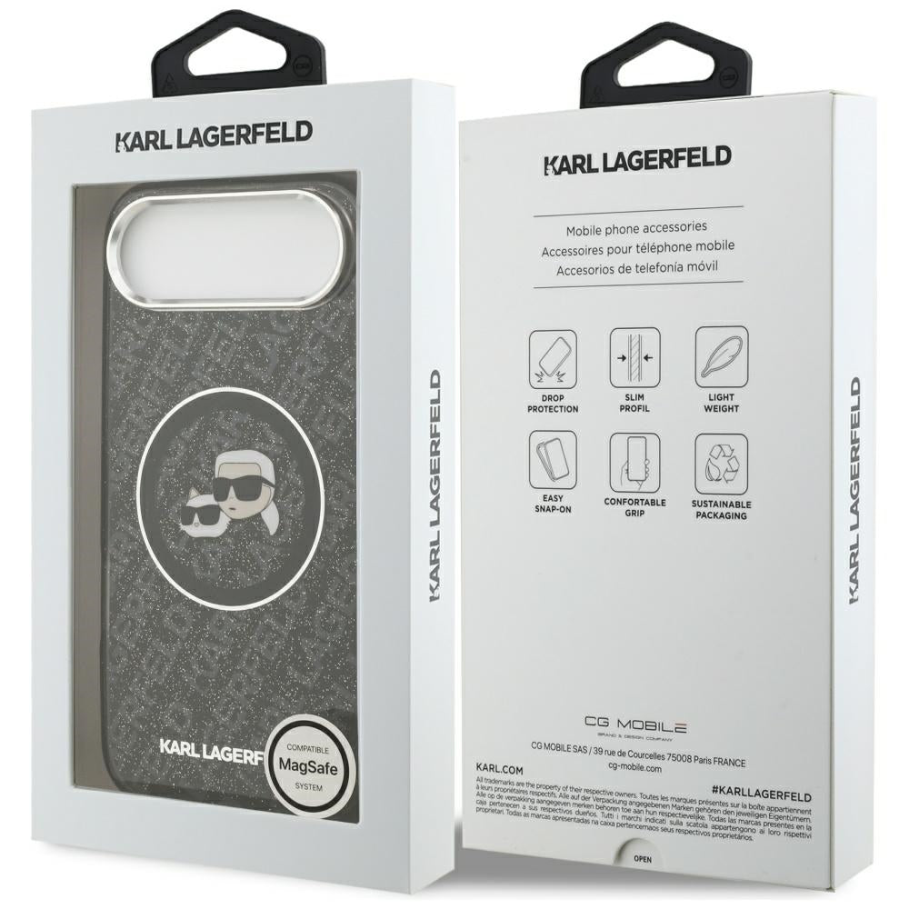 MagSafe Hülle für Apple iPhone 17 Air, Karl Lagerfeld, IML Glitter Karl & Choupette's Heads, Schwarz