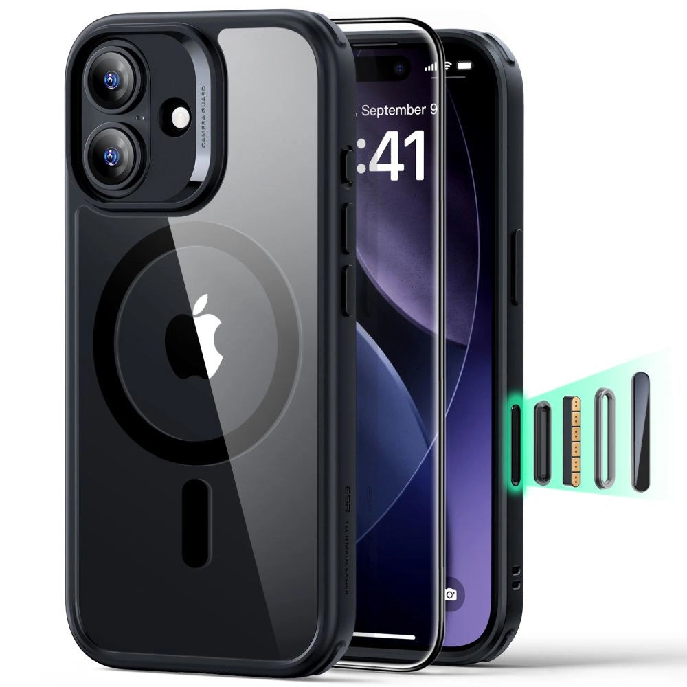 MagSafe Hülle für Apple iPhone 17, ESR, Classic Hybrid mit Displayschutz, Schwarz Transparent