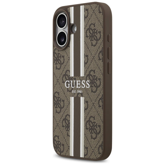 MagSafe Hülle für Apple iPhone 17, Guess, 4G Printed Stripes, Braun