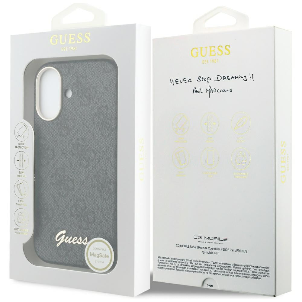 MagSafe Hülle für Apple iPhone 17, Guess, 4G Script Logo, Schwarz
