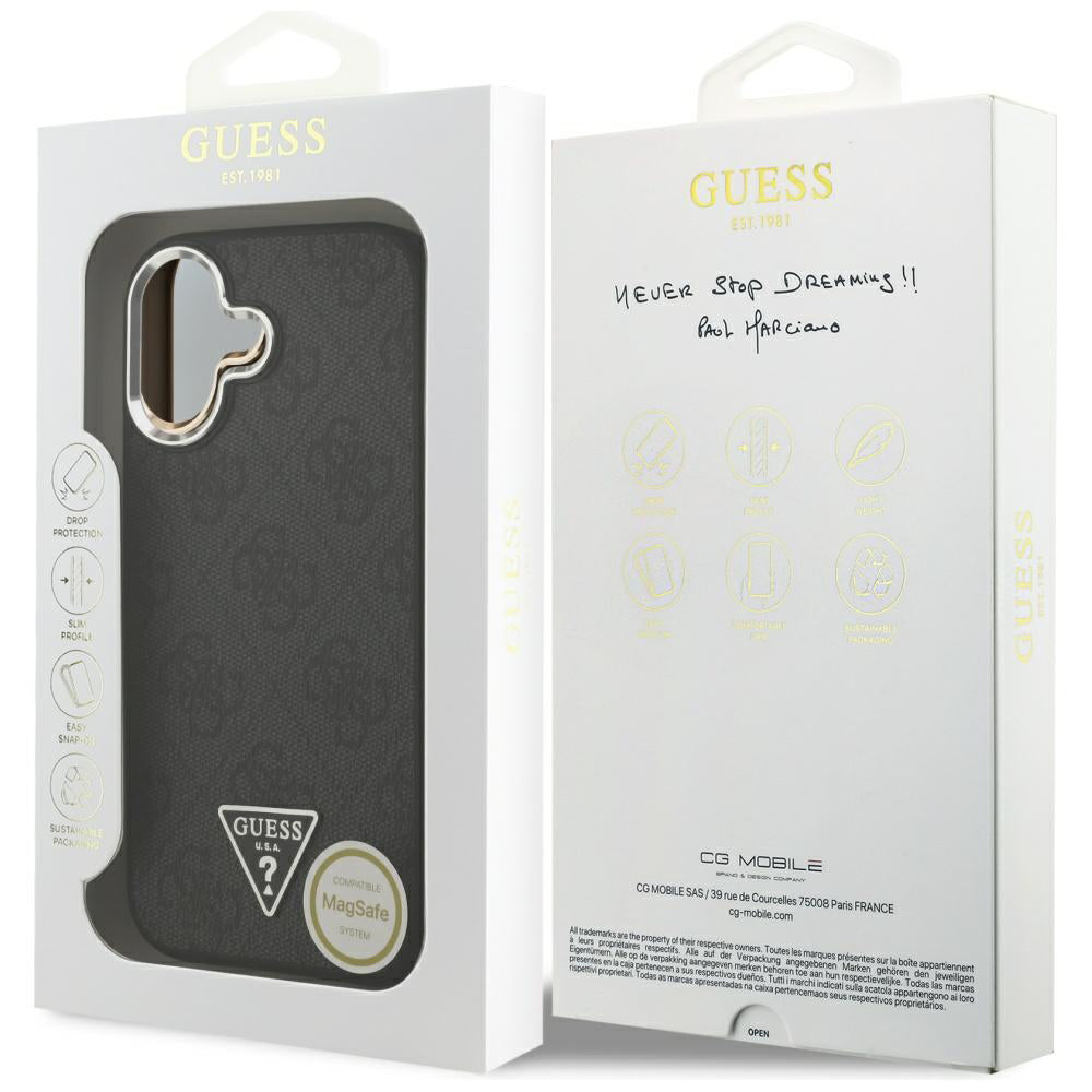 MagSafe Hülle für Apple iPhone 17, Guess, 4G Triangle Logo, Schwarz Silbern