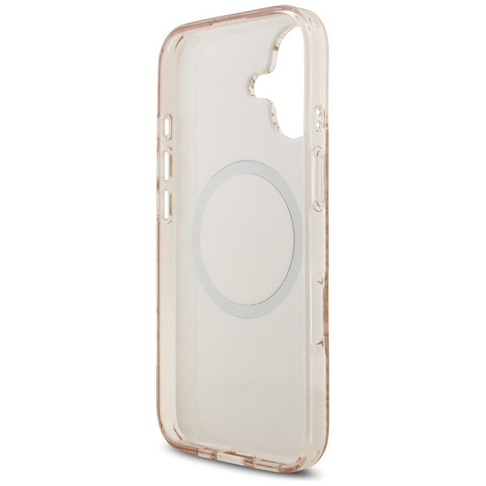 MagSafe Hülle für Apple iPhone 17, Guess, IML Flowers Allover Electroplated with Pearl Strap, Schwarz