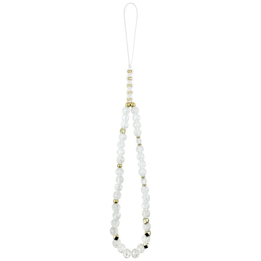 MagSafe Hülle für Apple iPhone 17, Guess, IML Flowers with Pearl Strap, Weiß