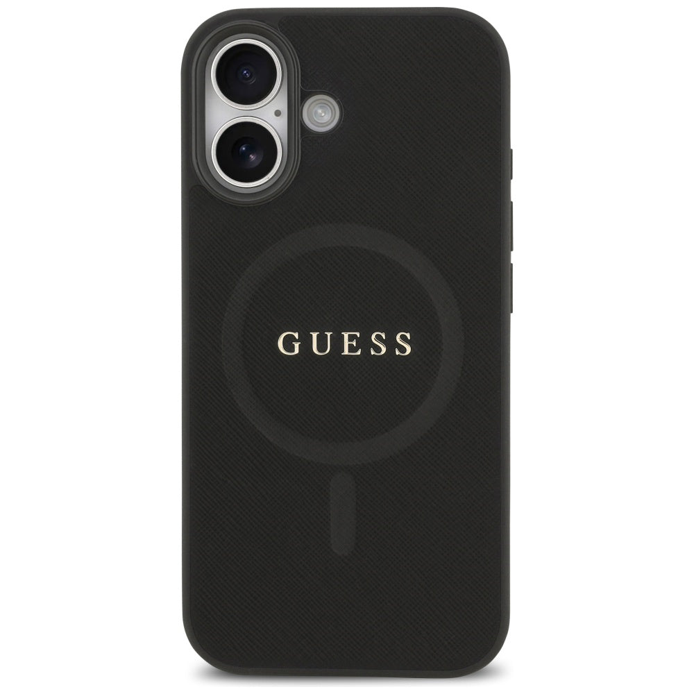 MagSafe Hülle für Apple iPhone 17, Guess, Saffiano Classic Logo, Schwarz